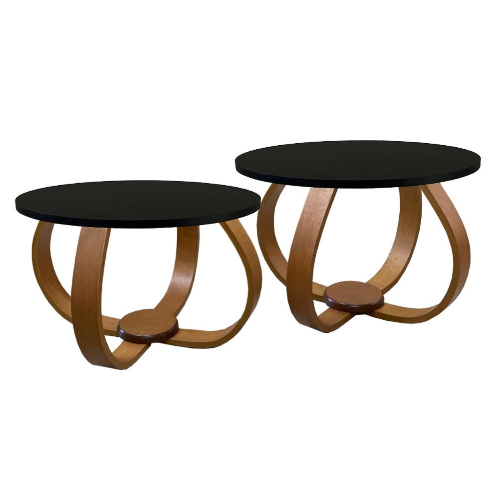 Conjunto Mesa de Centro e Lateral Pés Cebola Preto