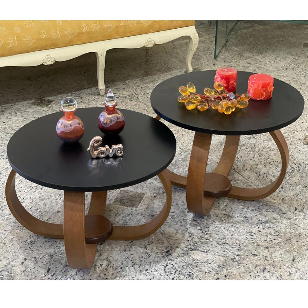 Conjunto Mesa de Centro e Lateral Pés Cebola Preto