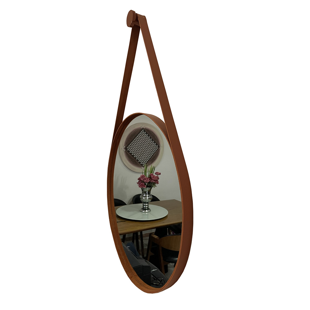 Espelho Adnet Redondo Decorativo Com Alça 60cm Completo Caramelo