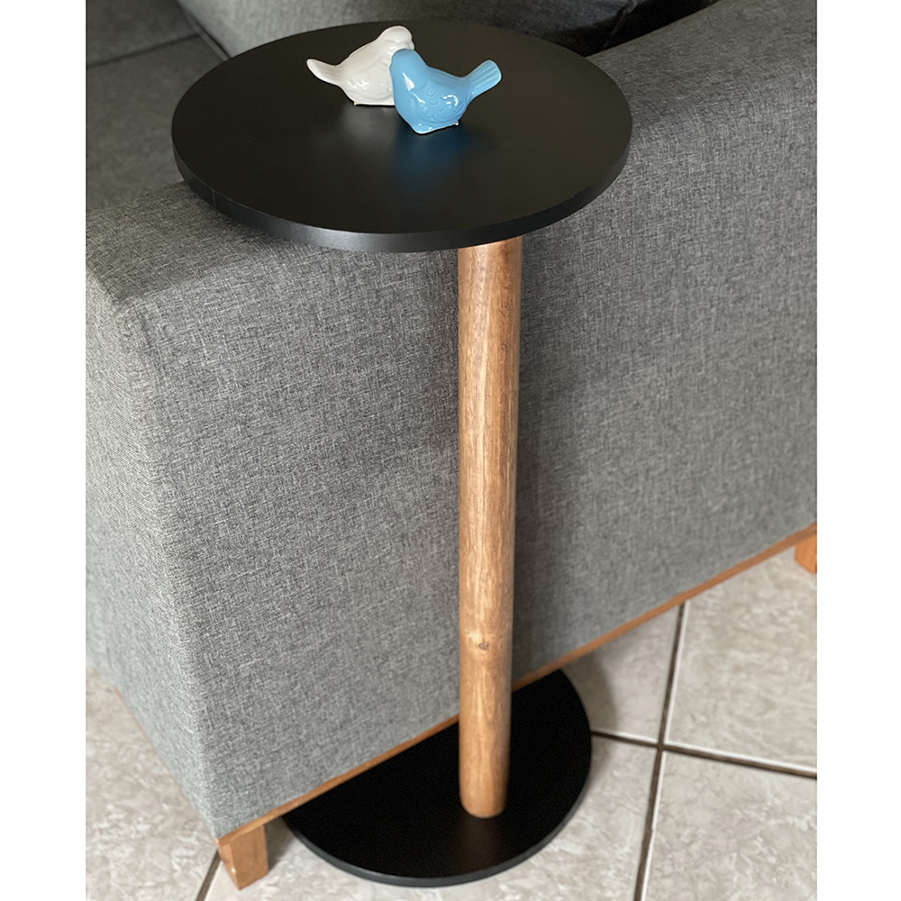 Mesa De Apoio Monopé Lateral Redonda Para Sofá Ou Cama Preta