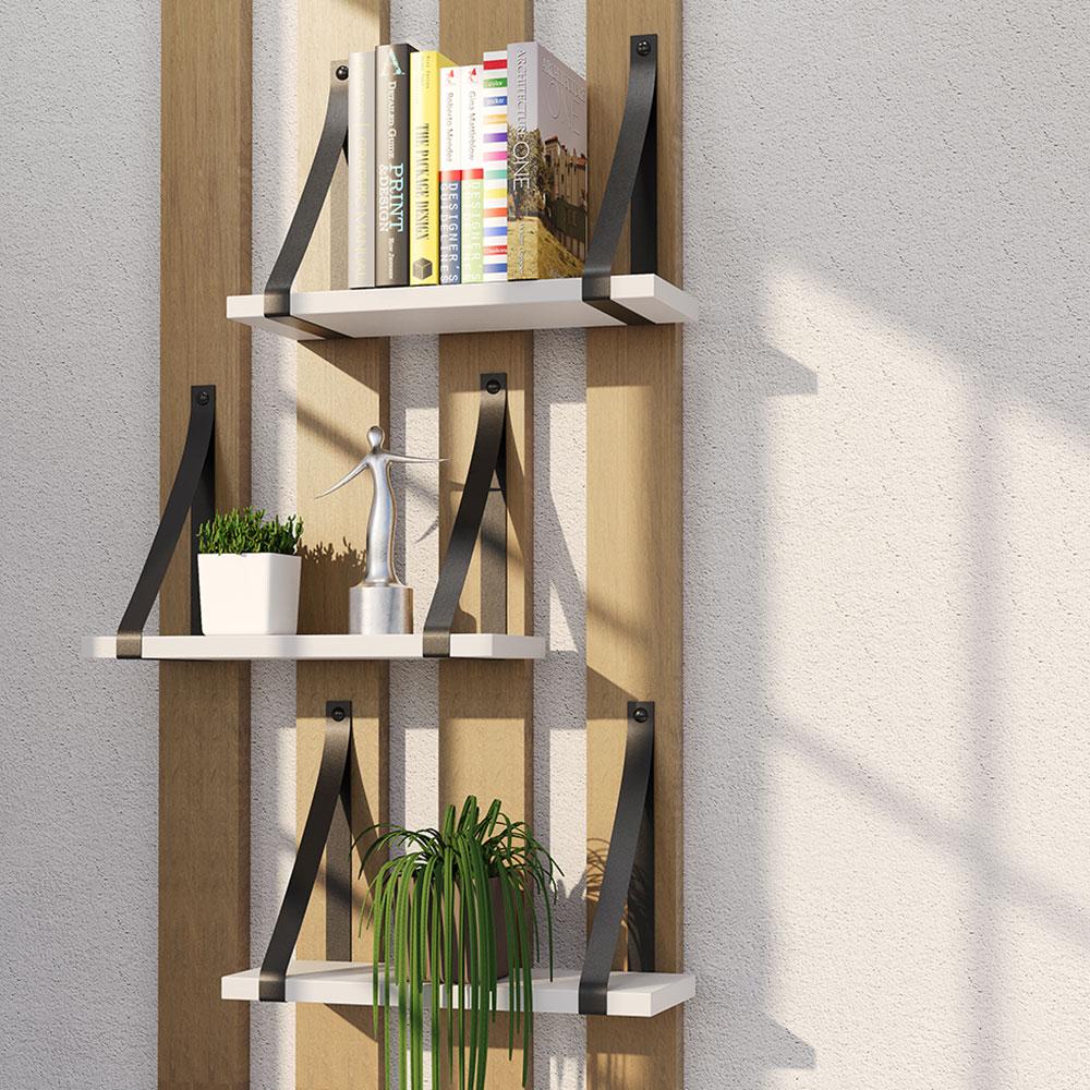 Prateleira em MDF Branco 30x15cm com Alça Preto