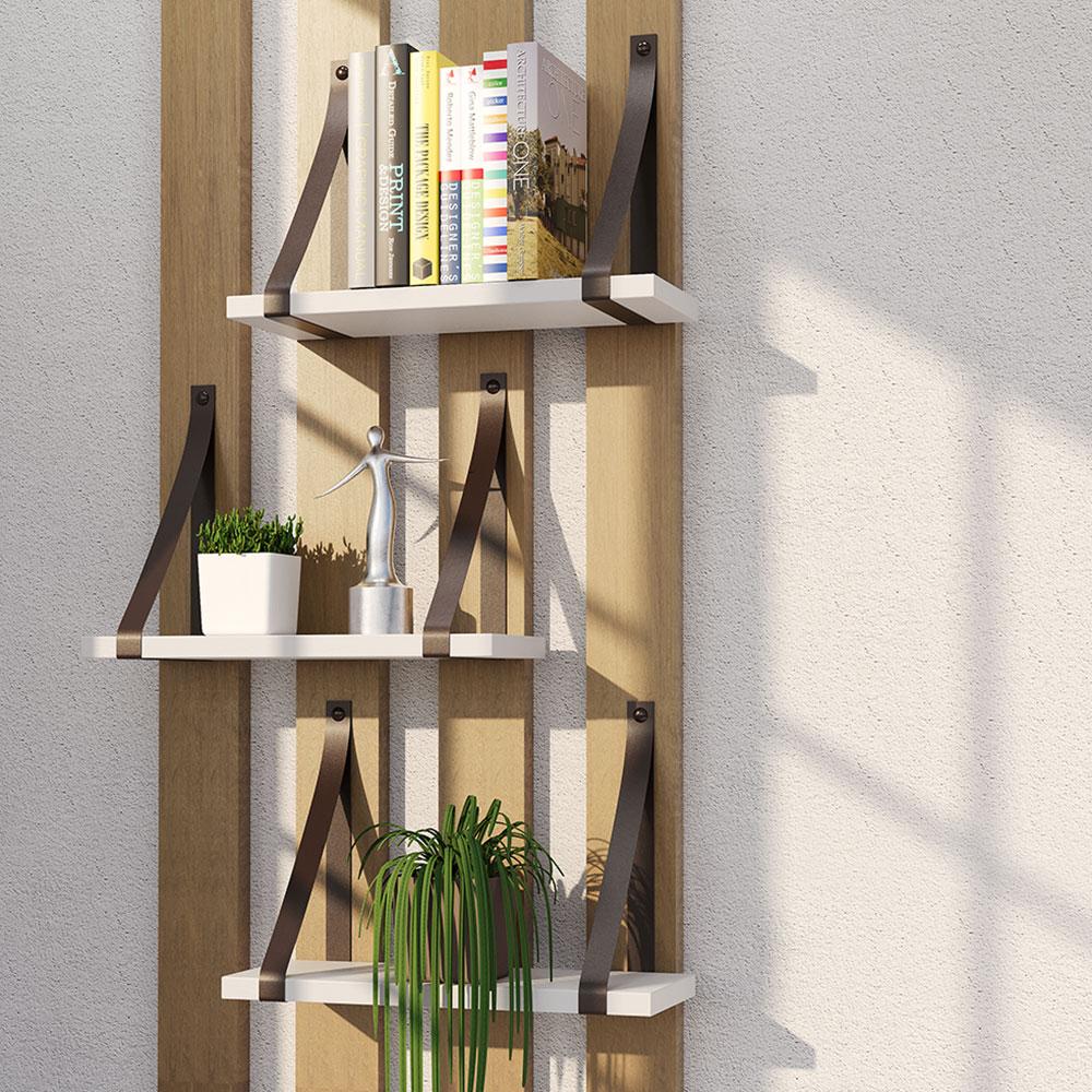 Prateleira em MDF Branco 40x15cm com Alça Café
