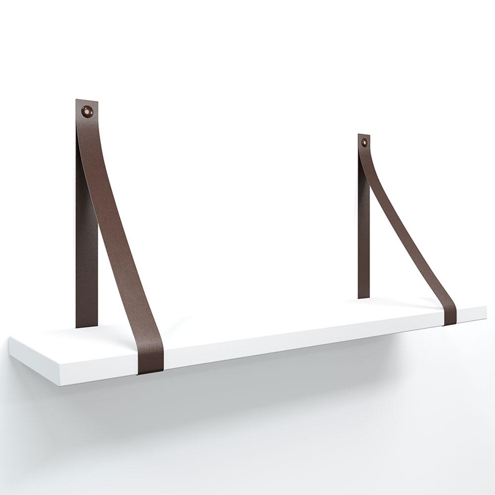 Prateleira em MDF Branco 50x15cm com Alça Café