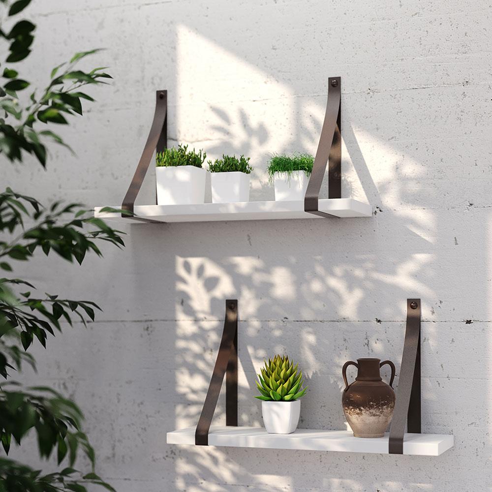 Prateleira em MDF Branco 50x15cm com Alça Café