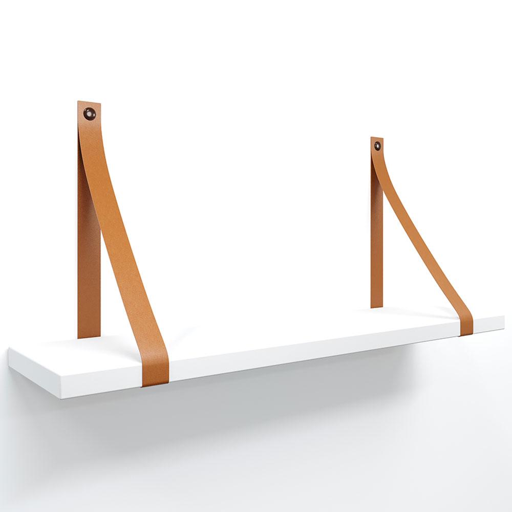 Prateleira em MDF Branco 50x15cm com Alça Caramelo