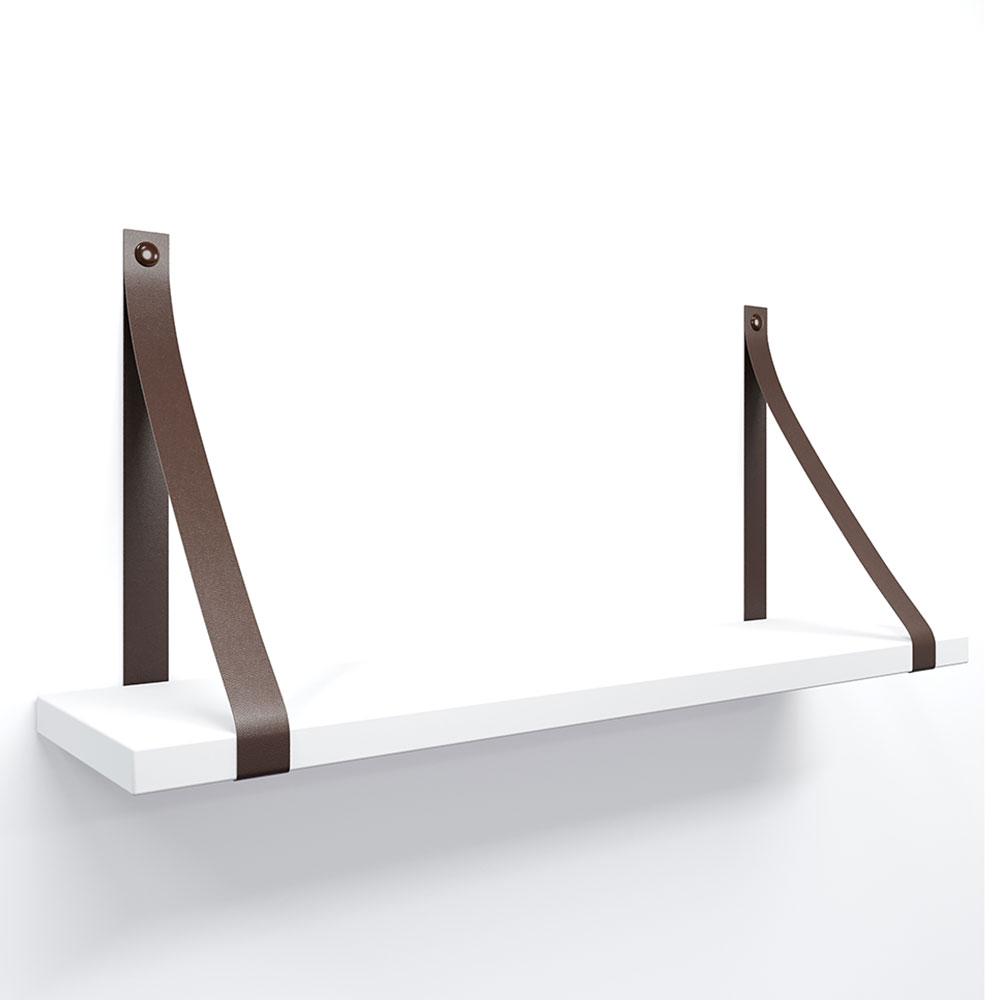Prateleira em MDF Branco 60x15cm com Alça Café