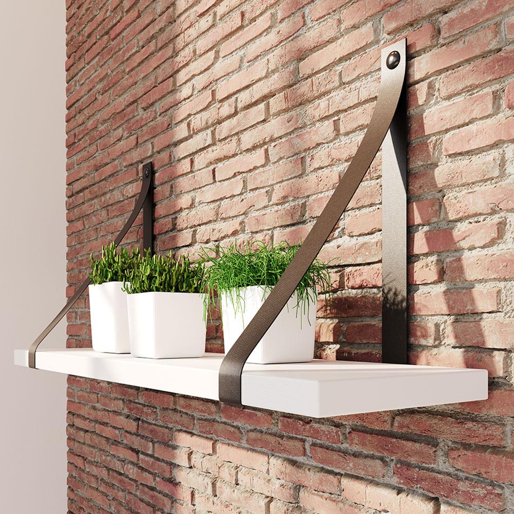 Prateleira em MDF Branco 60x15cm com Alça Café
