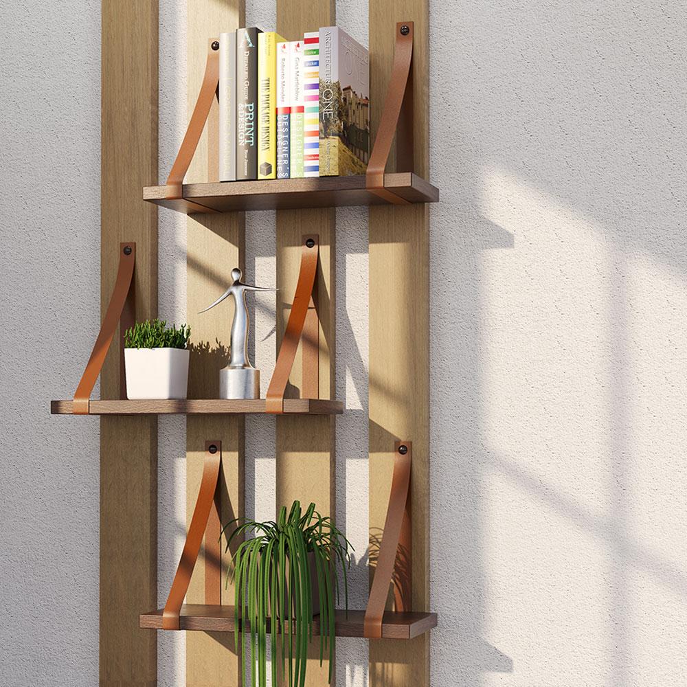 Prateleira em MDF Castanho 30x15cm com Alça Caramelo