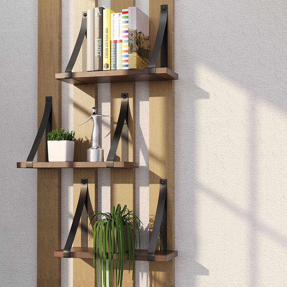 Prateleira em MDF Castanho 30x15cm com Alça Preto