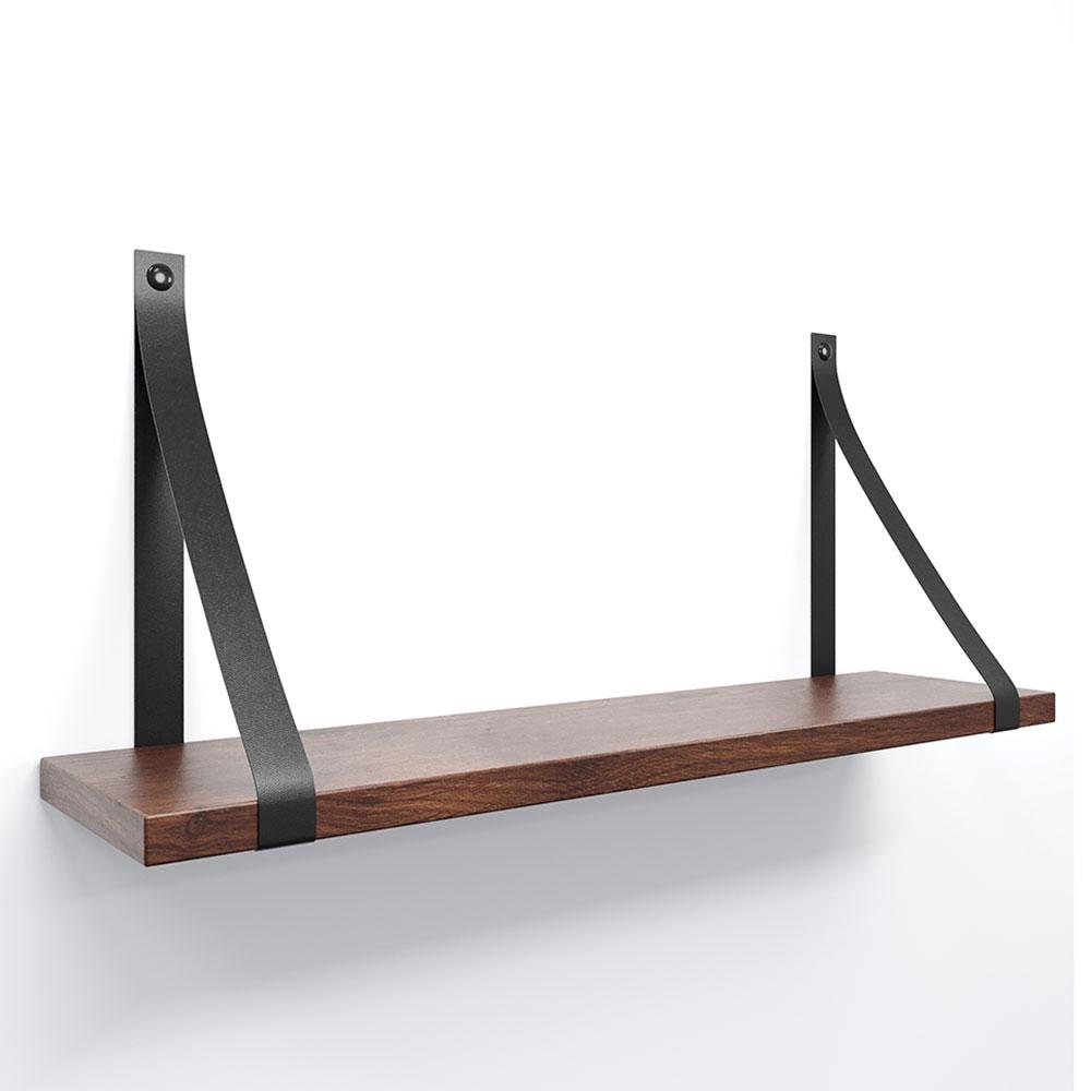 Prateleira em MDF Castanho 60x15cm com Alça Preto