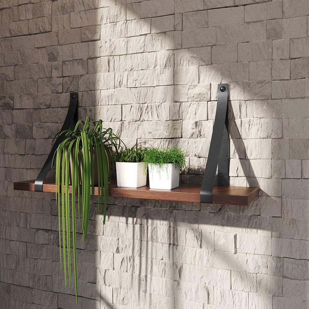 Prateleira em MDF Castanho 60x15cm com Alça Preto
