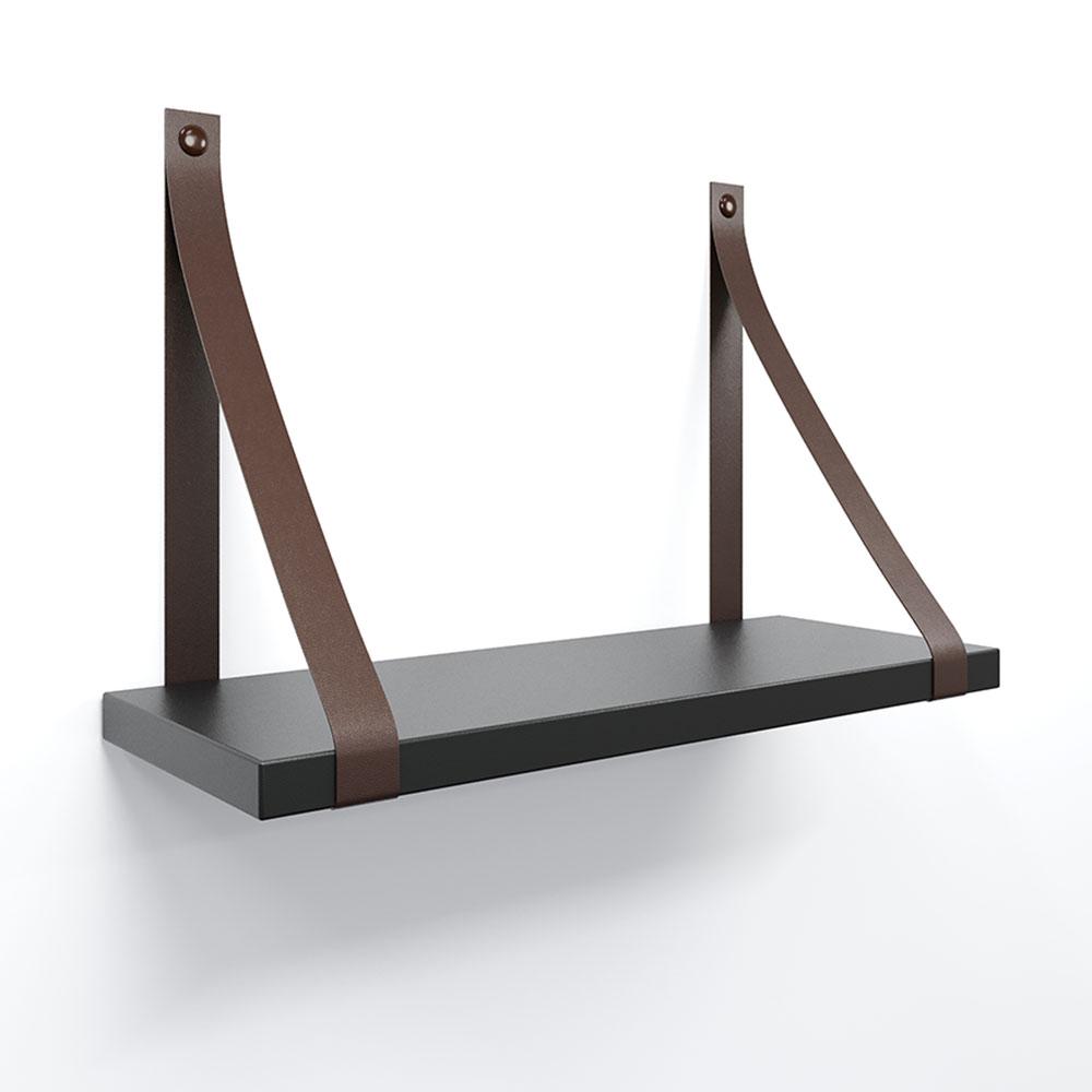 Prateleira em MDF Preto 30x15cm com Alça Café