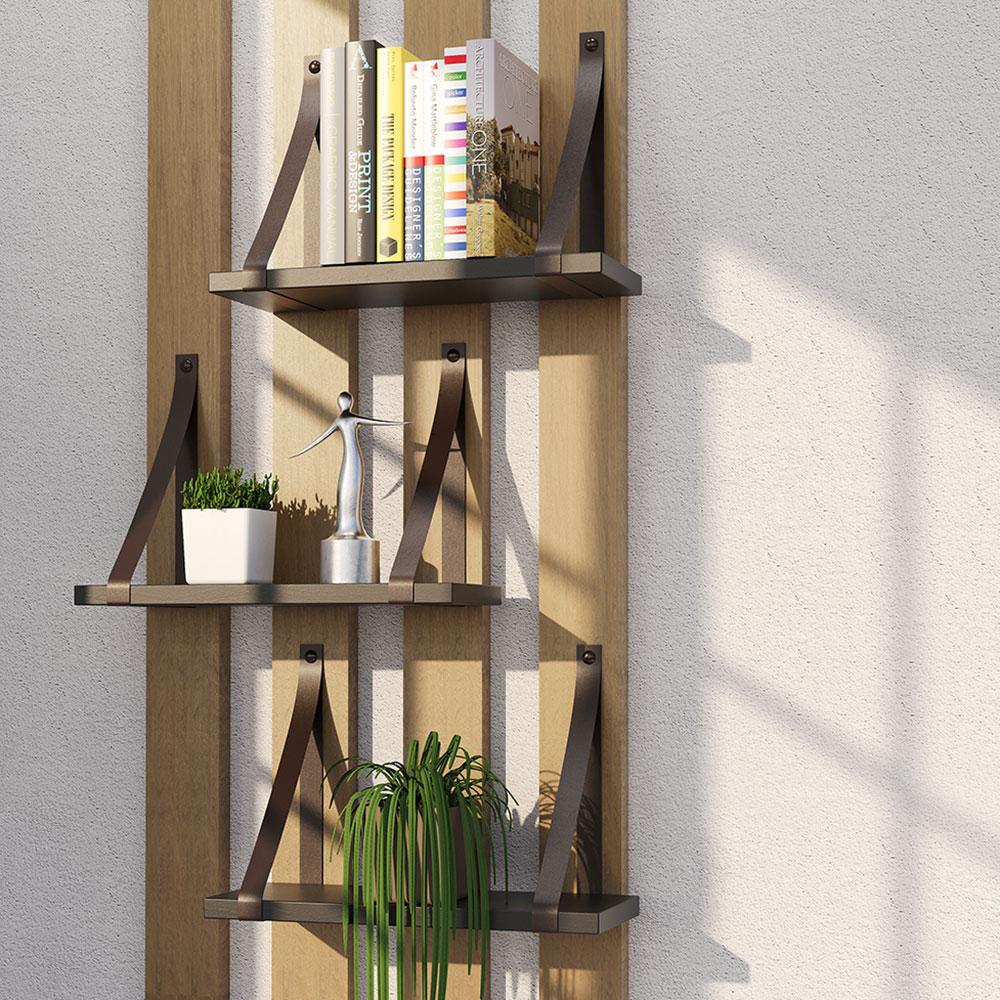 Prateleira em MDF Preto 30x15cm com Alça Café