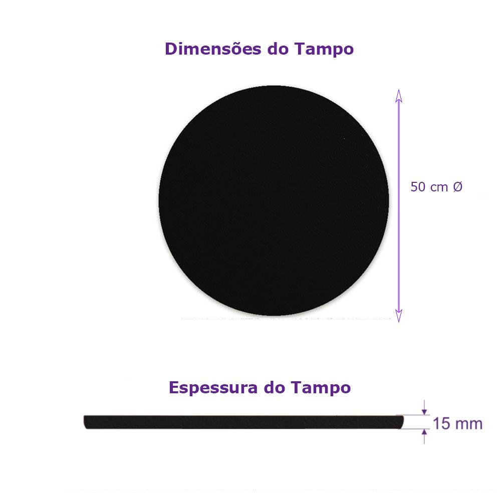 Tampo Redondo 50cm Para Mesa Mdf 15mm Preto