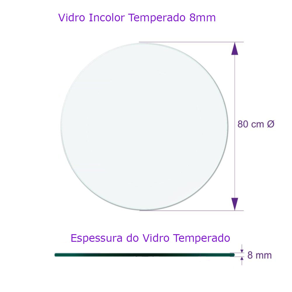 Tampo para Mesa de Vidro Temperado Incolor 80cm de 8mm