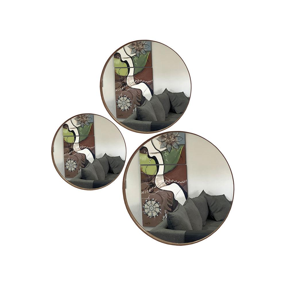 Trio Espelho Redondo Decorativo com Moldura Caramelo