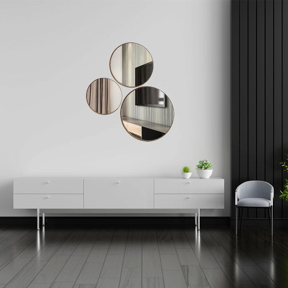 Trio Espelho Redondo Decorativo com Moldura Caramelo