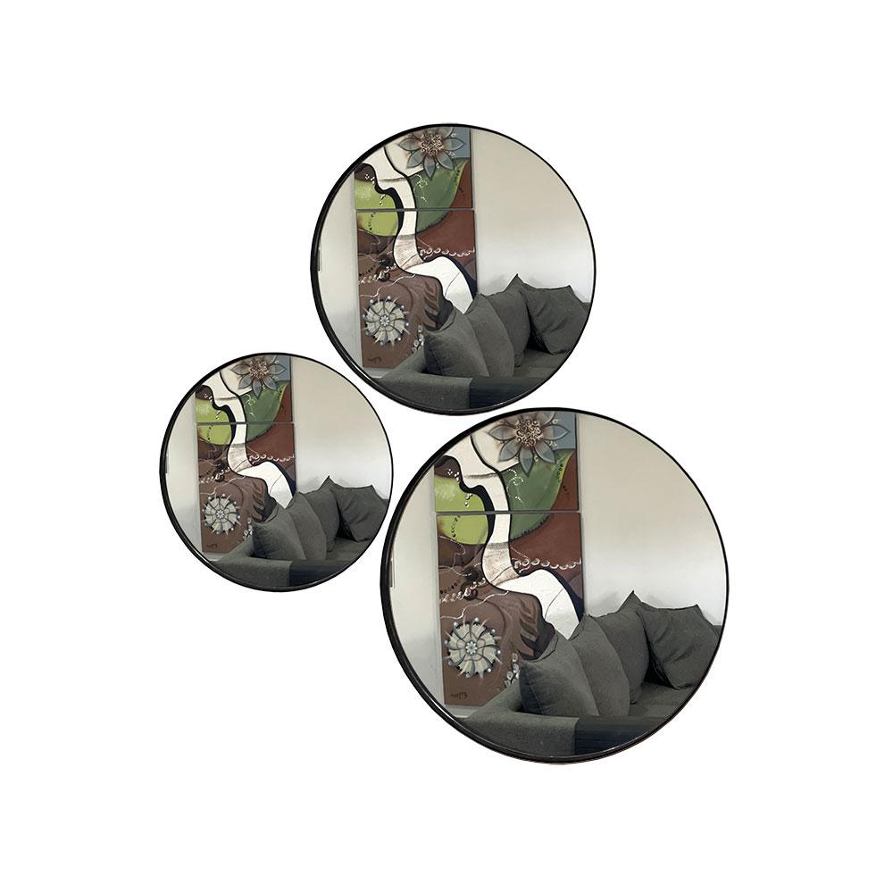 Trio Espelho Redondo Decorativo com Moldura Preto
