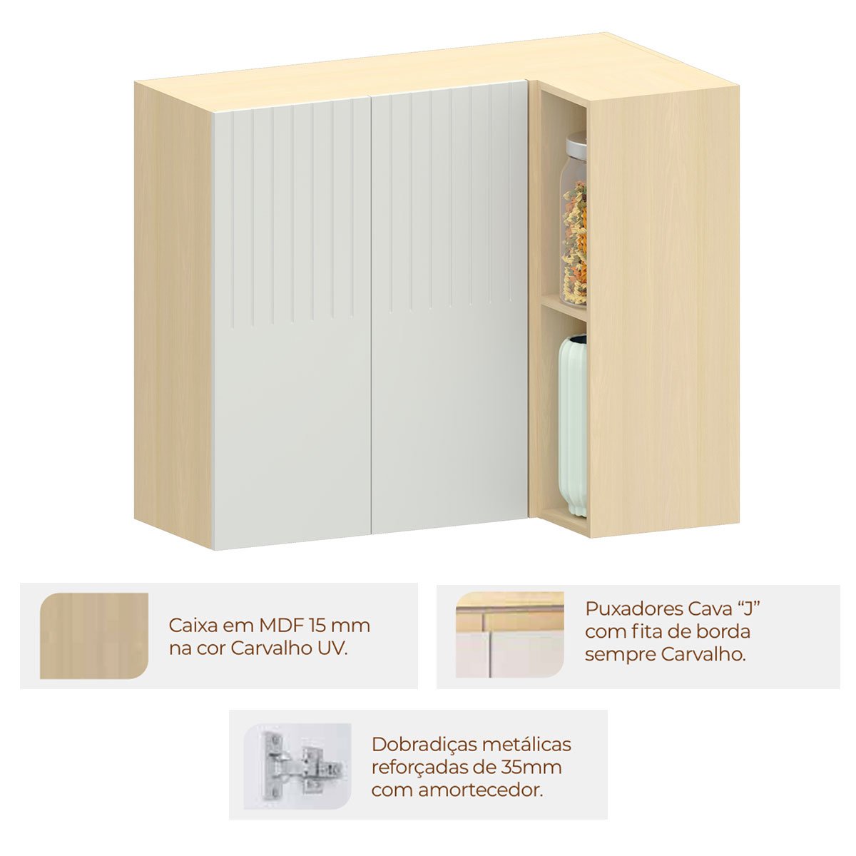 Armário Aéreo Canto Reto 2 Portas com Nicho Aurora Cinza Cristal Pet