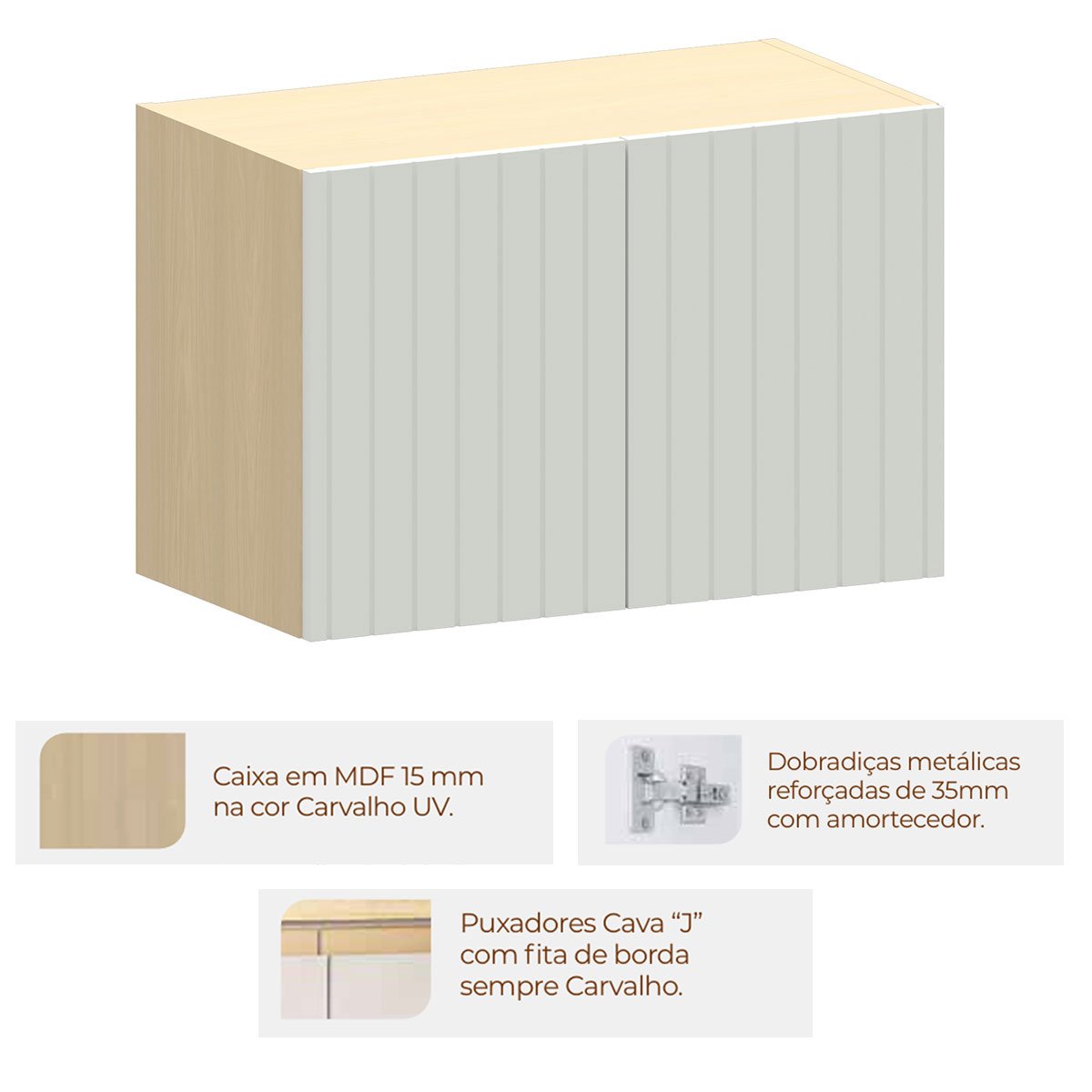 Armário Aéreo Geladeira 60 cm 2 Portas Aurora Cinza Cristal Pet