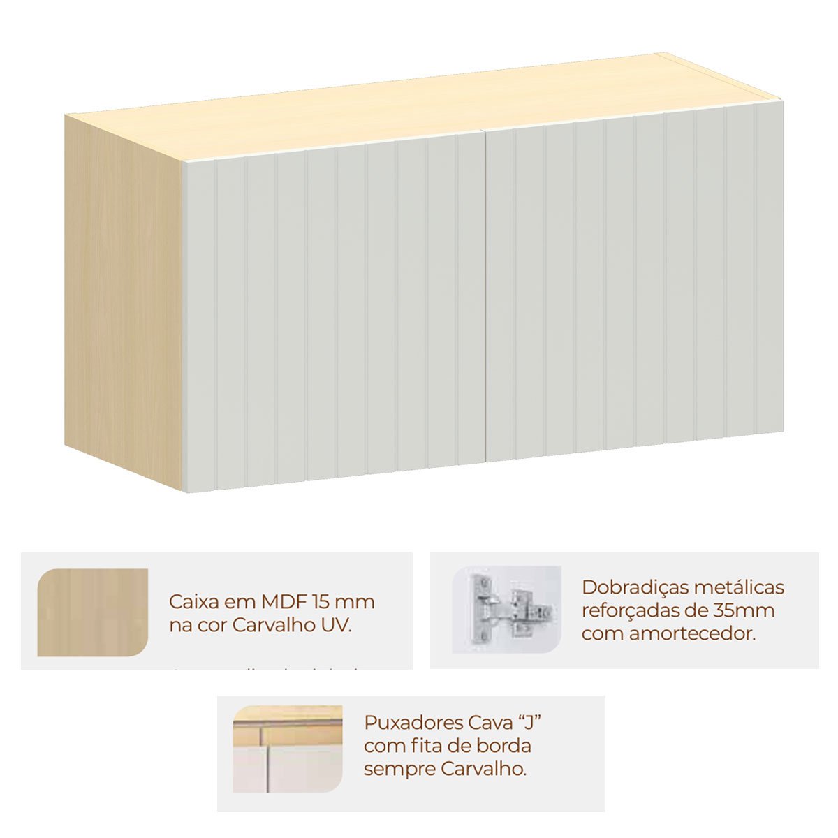Armário Aéreo Geladeira 80 cm 2 Portas Aurora Cinza Cristal Pet