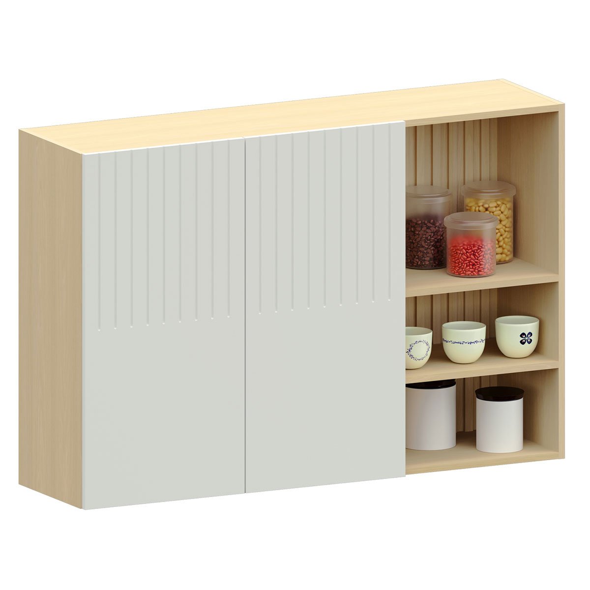 Armário Aéreo para Cozinha 120 cm com Nicho Aurora Cinza Cristal Pet