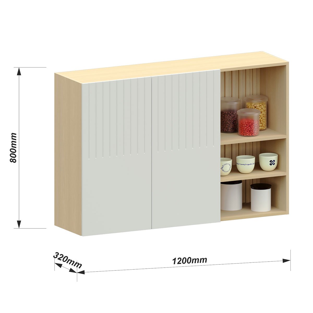 Armário Aéreo para Cozinha 120 cm com Nicho Aurora Cinza Cristal Pet