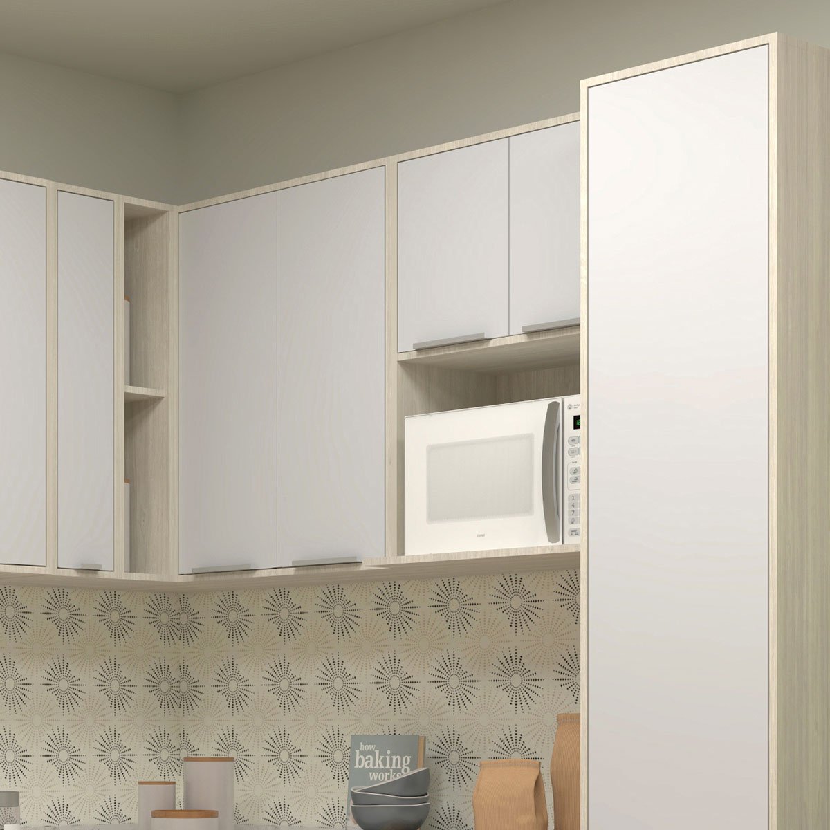 Armário Aéreo para Cozinha 2 Portas com Nicho 60 cm Atenas Cinza Cristal