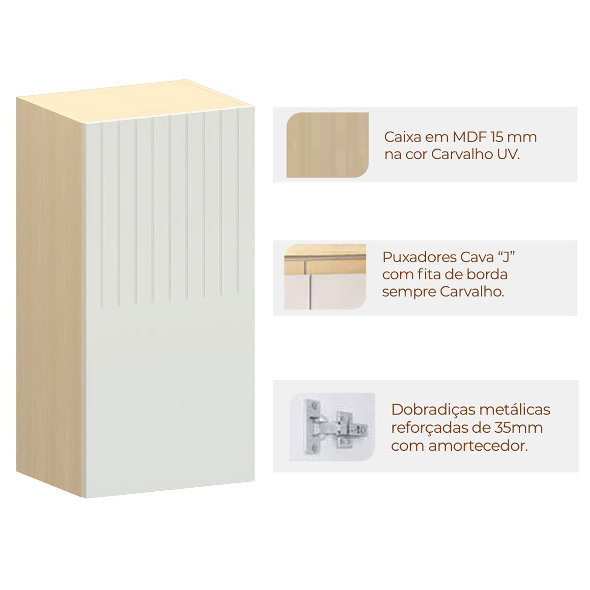 Armário Aéreo para Cozinha 40 cm 1 Porta Aurora Cinza Cristal Pet
