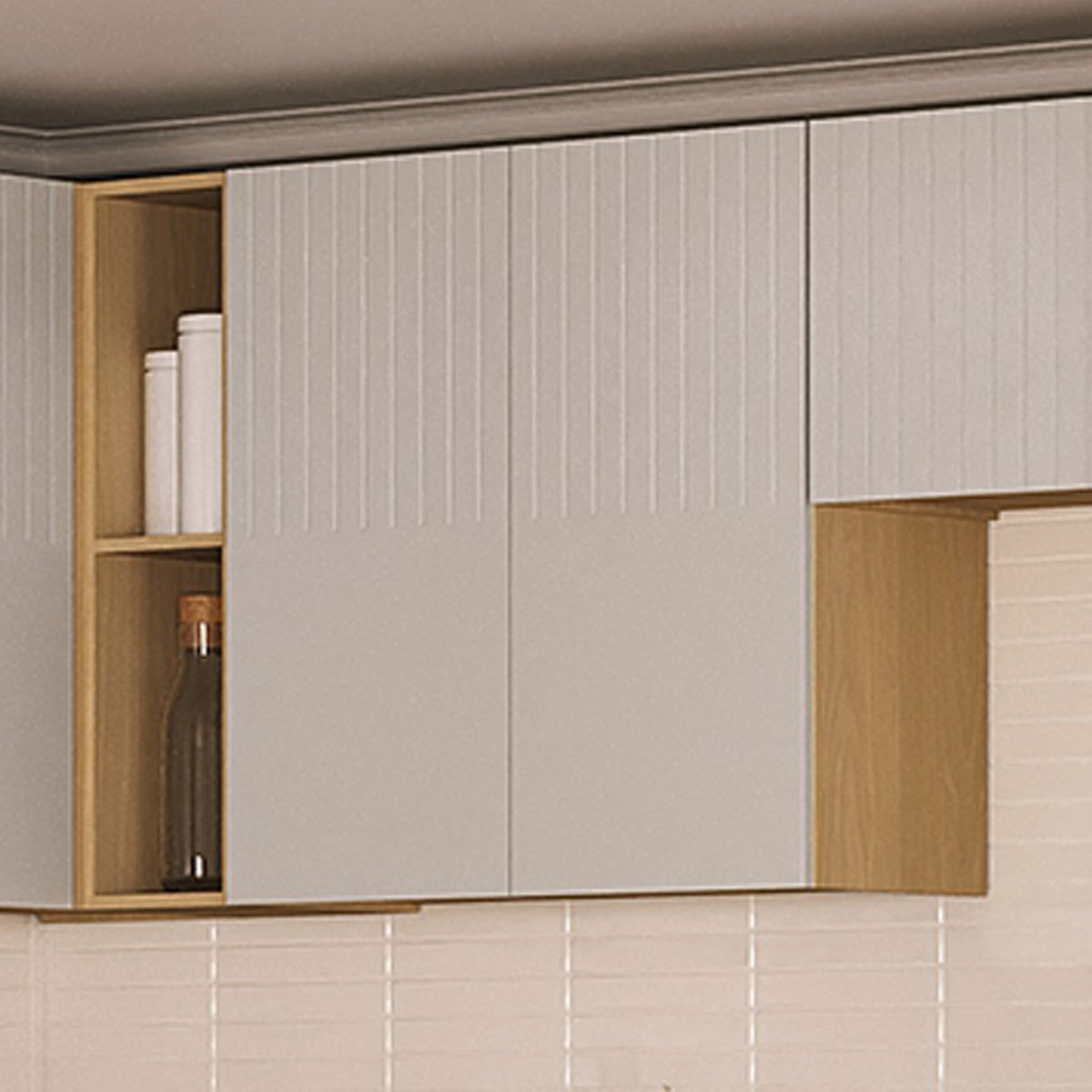 Armário Aéreo para Cozinha 60 cm 2 Portas Aurora Cinza Cristal Pet
