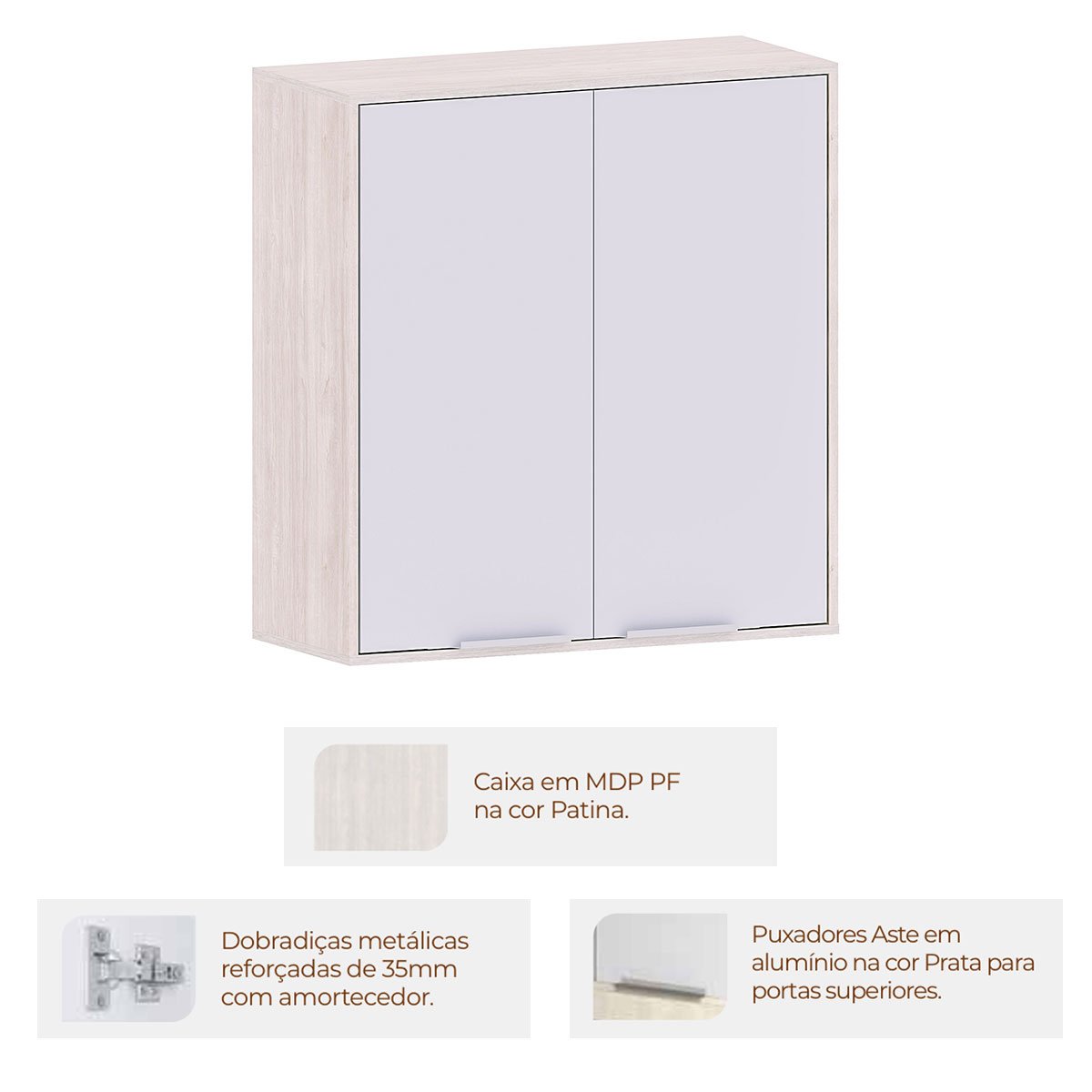 Armário Aéreo para Cozinha 80 cm 2 Portas Atenas Cinza Cristal