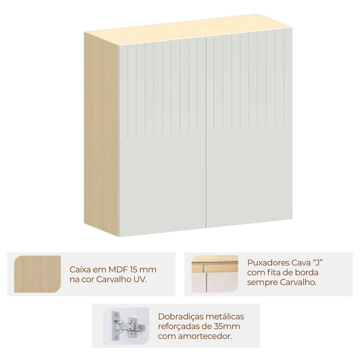 Armário Aéreo para Cozinha 80 cm 2 Portas Aurora Cinza Cristal Pet
