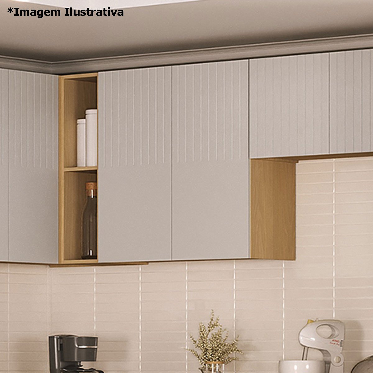 Armário Aéreo para Cozinha 80 cm 2 Portas Aurora Cinza Cristal Pet