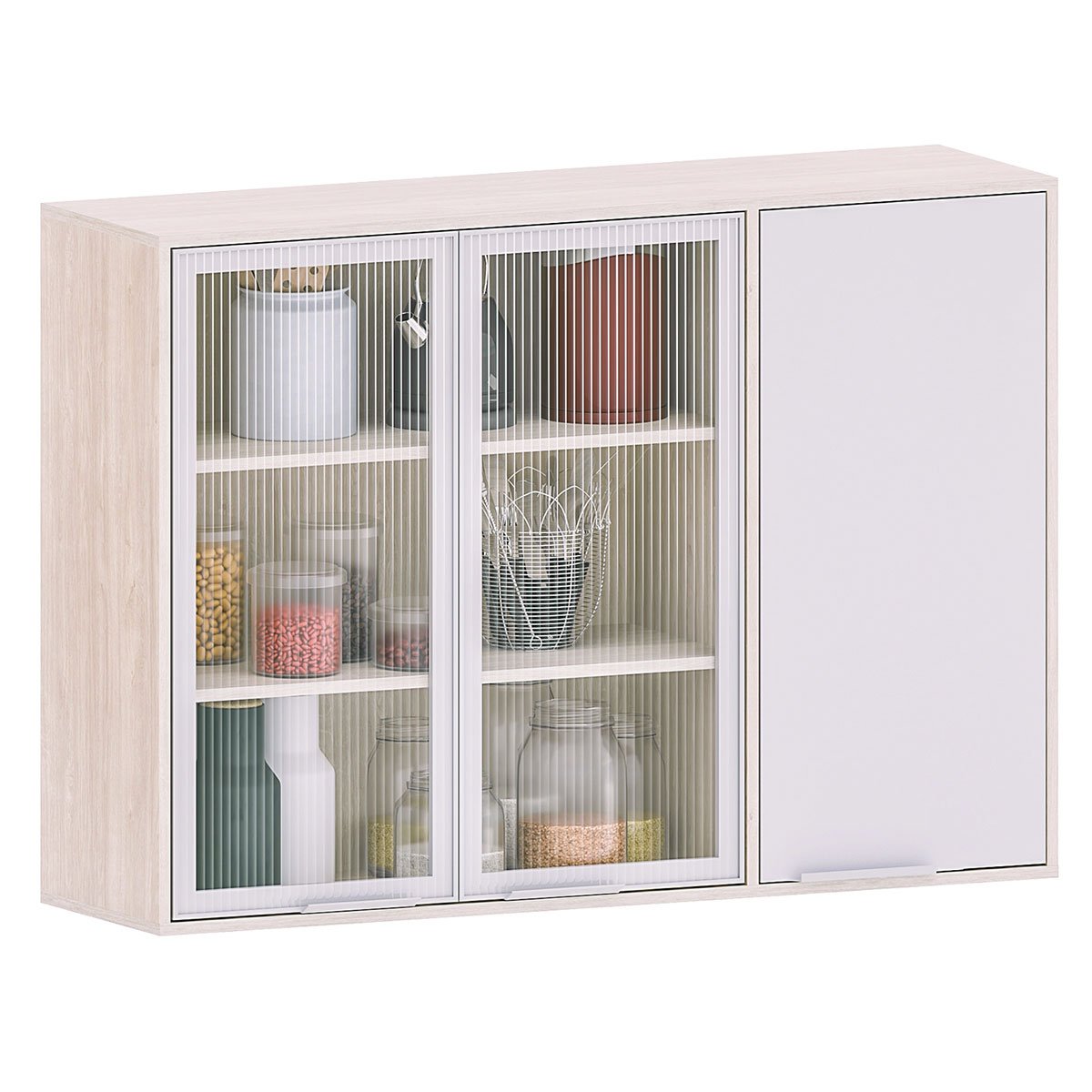 Armário Aéreo para Cozinha com Portas de Vidro 120 cm Atenas Cinza Cristal/Vidro Canelado