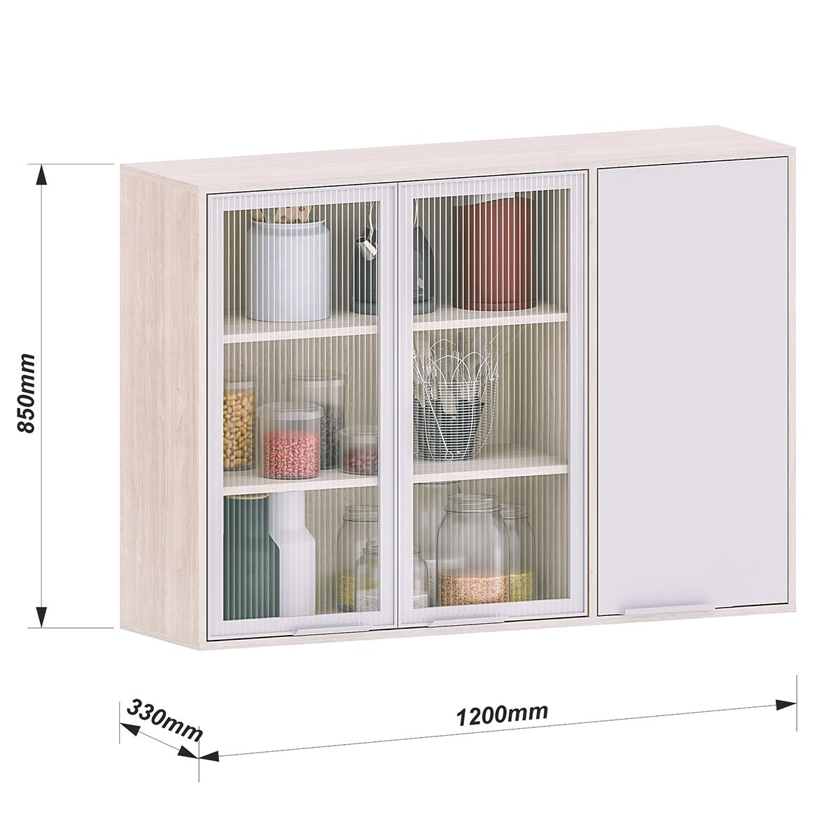 Armário Aéreo para Cozinha com Portas de Vidro 120 cm Atenas Cinza Cristal/Vidro Canelado