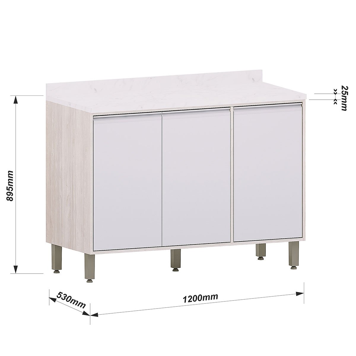 Balcão 120 cm para Cozinha Modulada 3 Portas Atenas Cinza Cristal