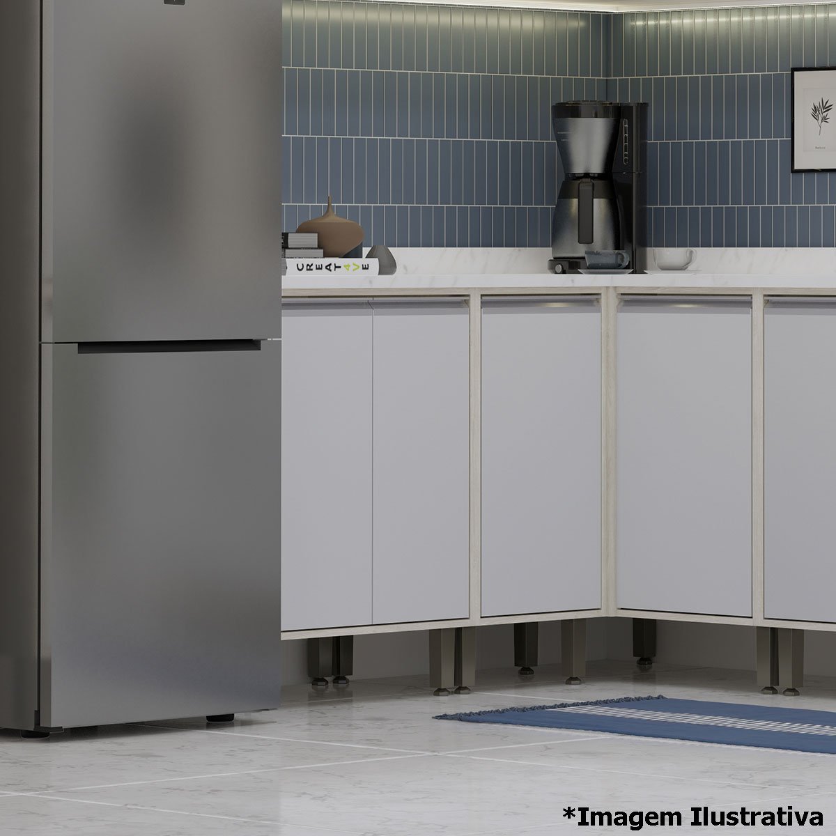 Balcão 120 cm para Cozinha Modulada 3 Portas Atenas Cinza Cristal
