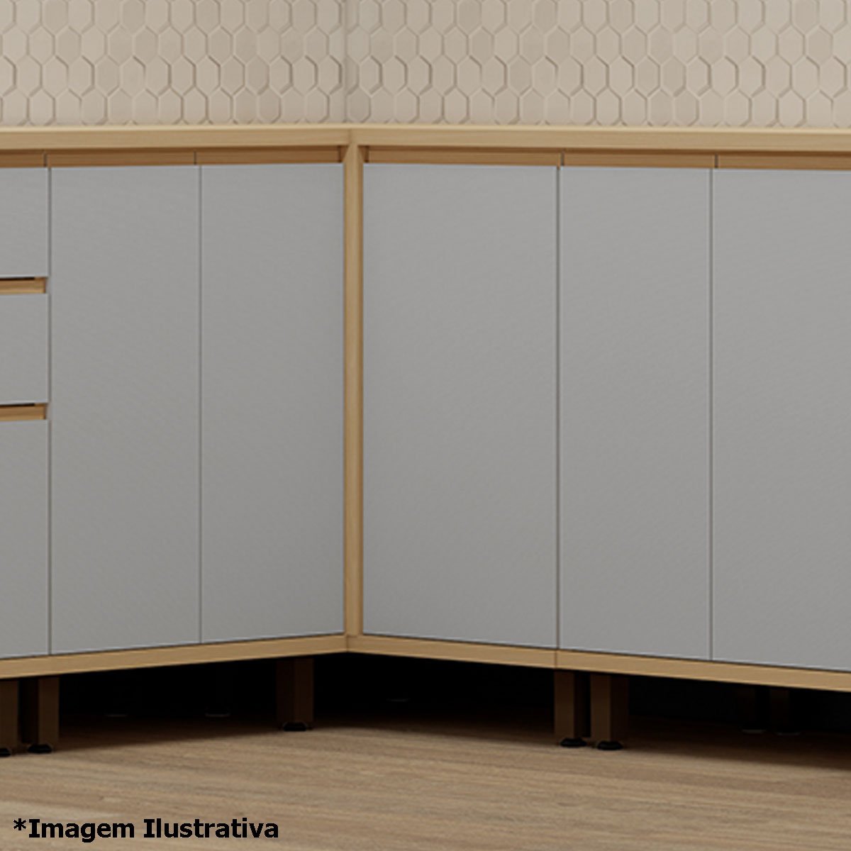 Balcão Canto Reto para Cozinha 1 Porta MDP/MDF Aurora Cinza Cristal