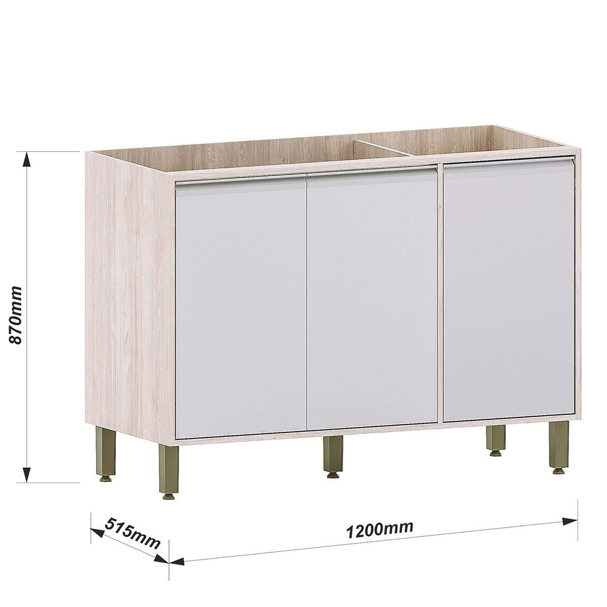 Balcão de Pia 120 cm para Cozinha 3 Portas Atenas Cinza Cristal