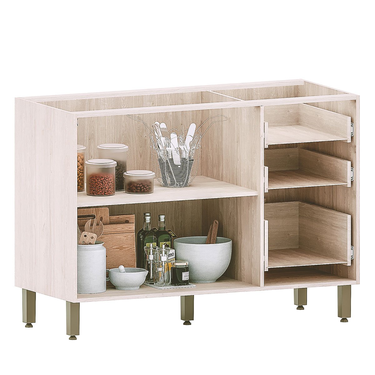 Balcão de Pia para Cozinha 120 cm 2 Portas 3 Gavetas Atenas Cinza Cristal