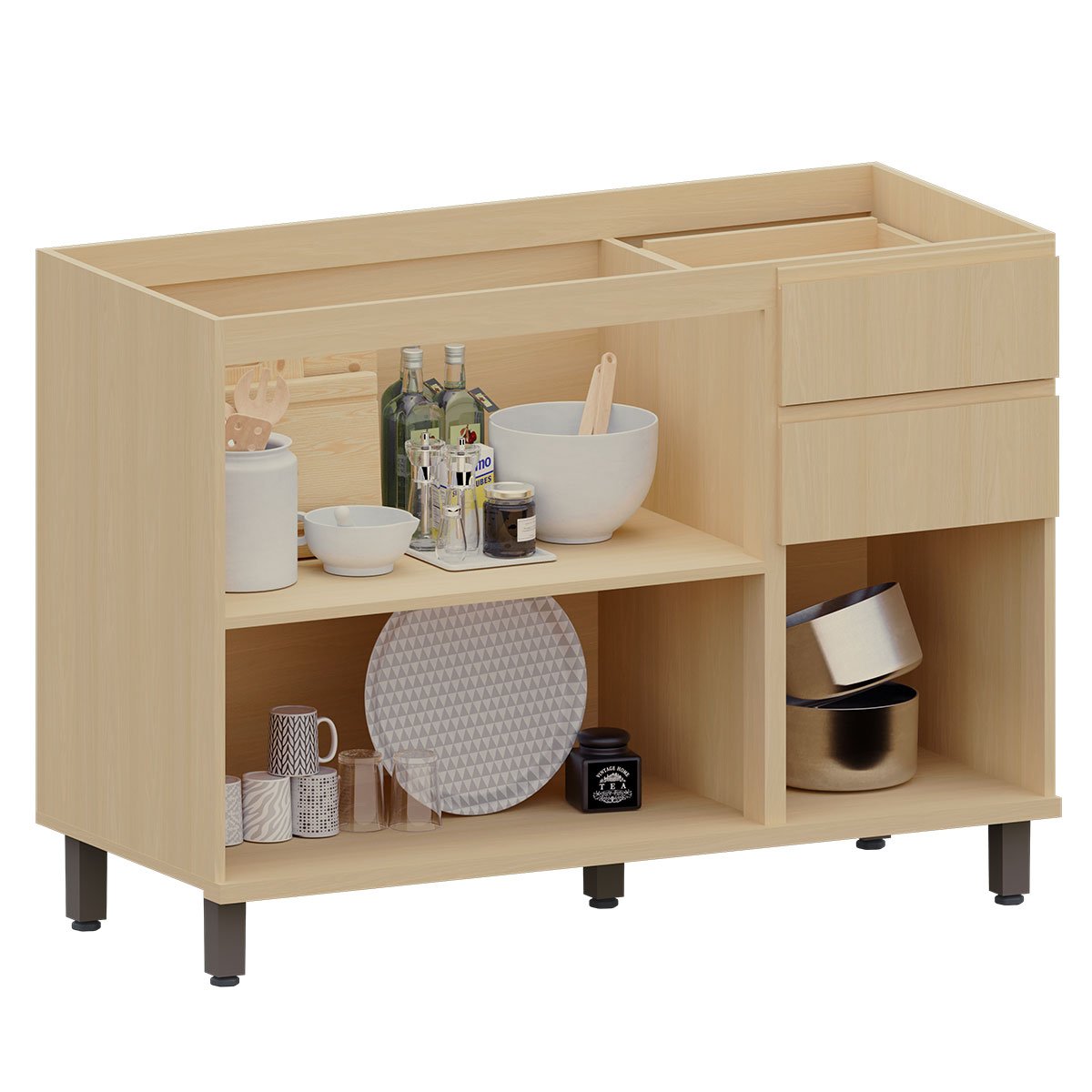 Balcão de Pia para Cozinha 120 cm 3 Portas 2 Gavetas Aurora Carvalho