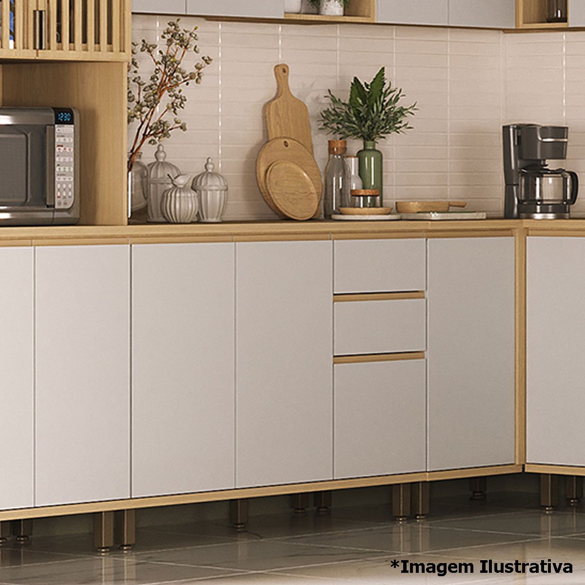Balcão de Pia para Cozinha 120 cm 3 Portas 2 Gavetas Aurora Carvalho