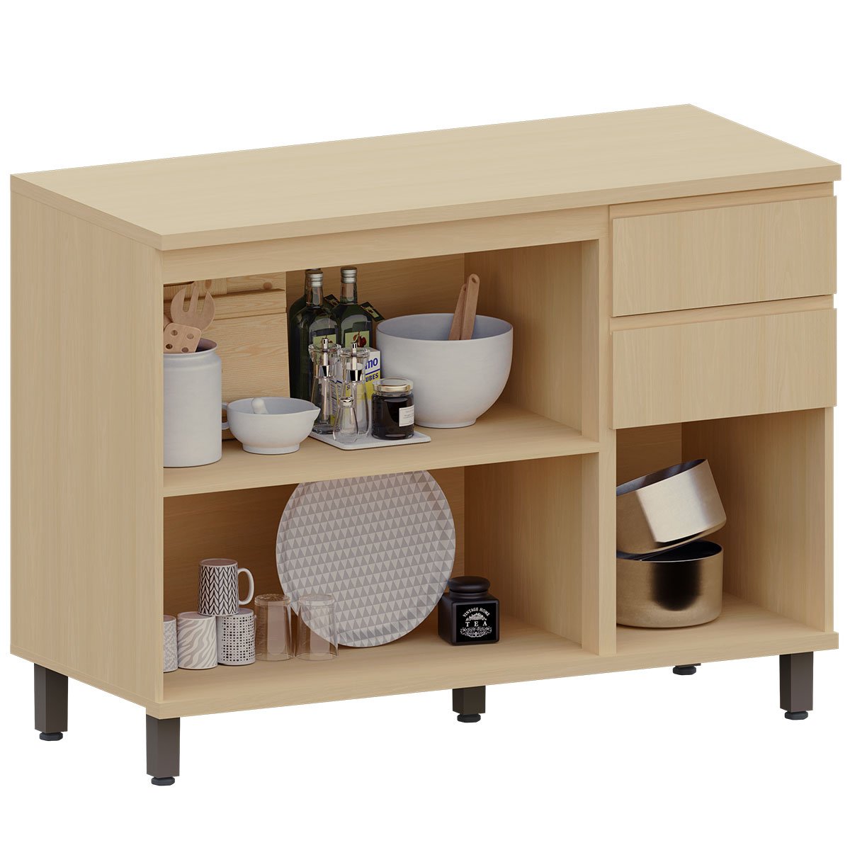 Balcão para Cozinha 120 cm 3 Portas 2 Gavetas Aurora Carvalho