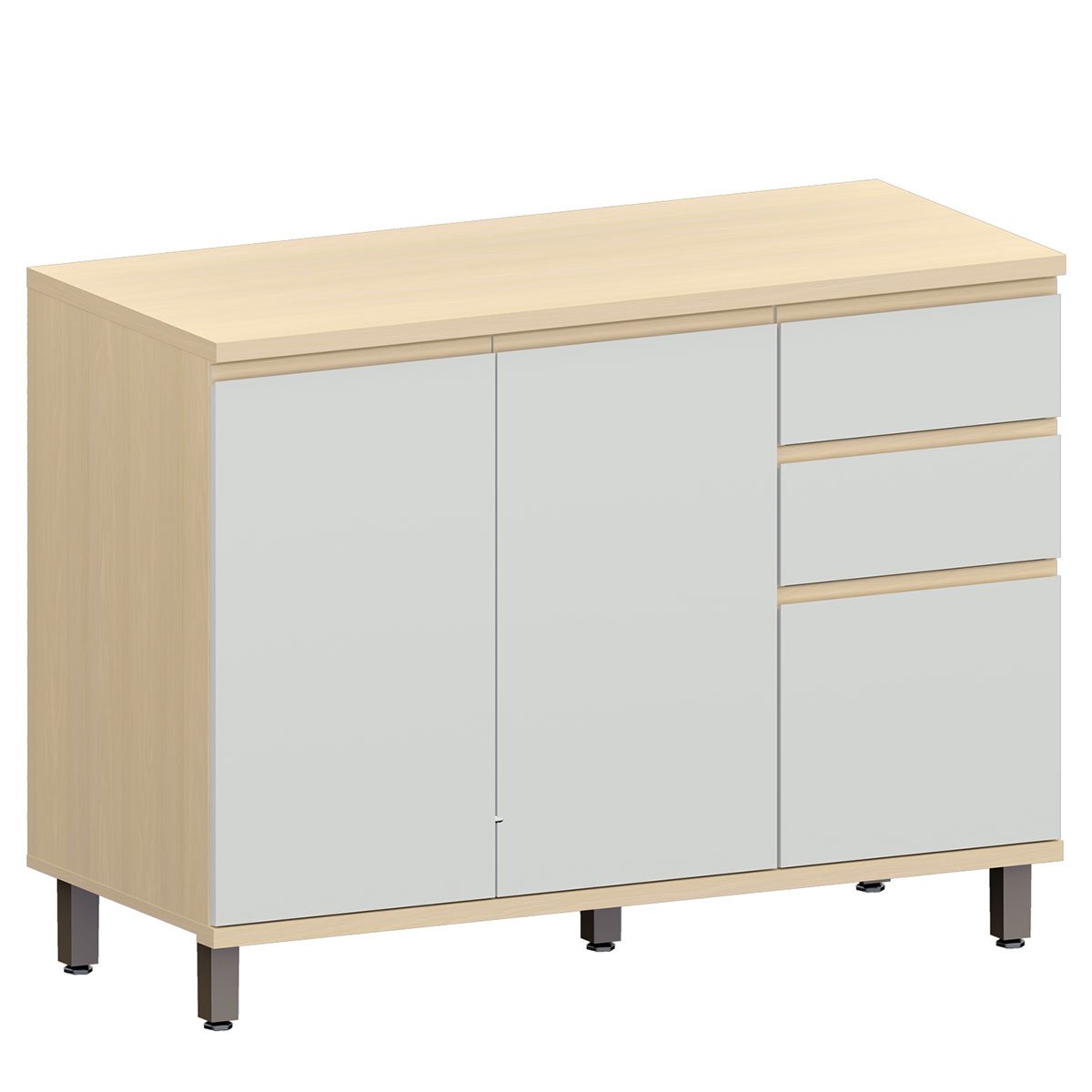 Balcão para Cozinha 120 cm 3 Portas 2 Gavetas Aurora Cinza Cristal