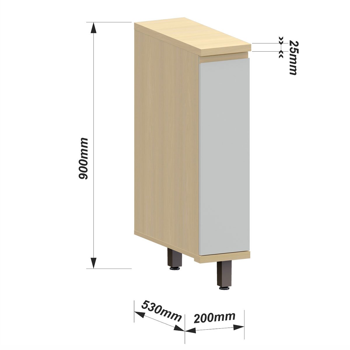 Balcão para Cozinha 20 cm 1 Porta MDF/MDP Aurora Cinza Cristal