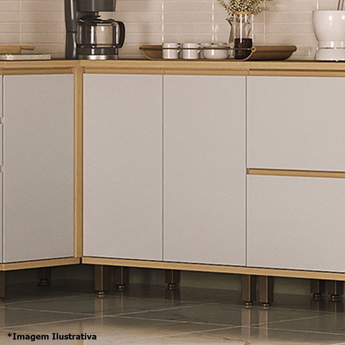 Balcão para Cozinha 80 cm 2 Portas MDF/MDP Aurora Cinza Cristal