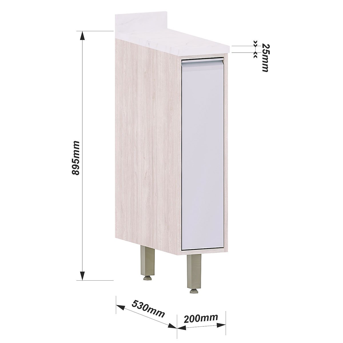 Balcão para Cozinha Modulada 20 cm 1 Porta Atenas Cinza Cristal