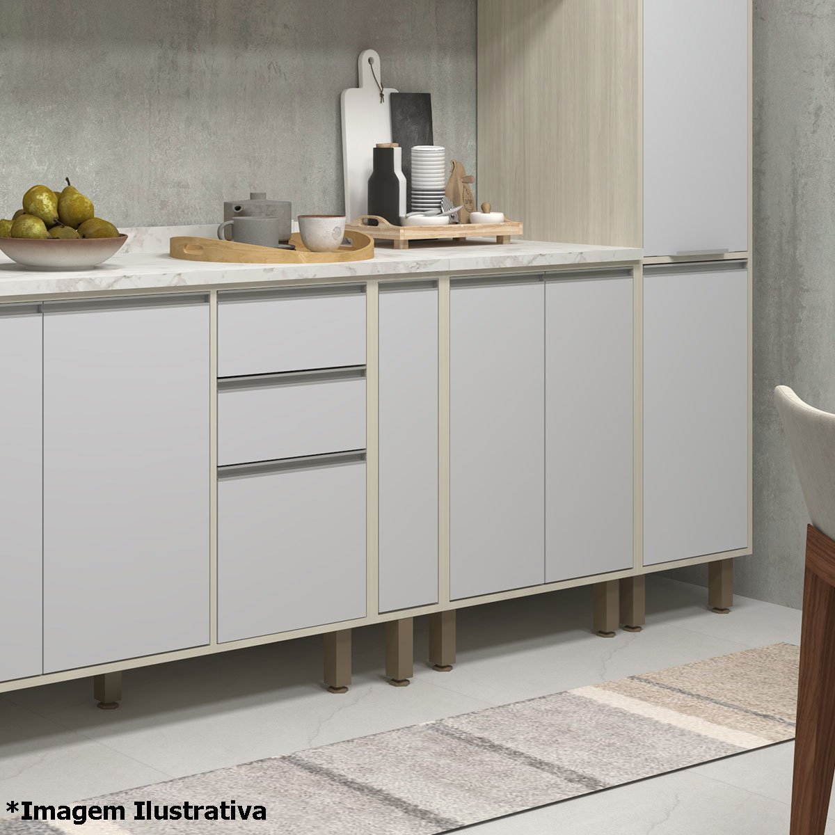 Balcão para Cozinha Modulada 20 cm 1 Porta Atenas Cinza Cristal