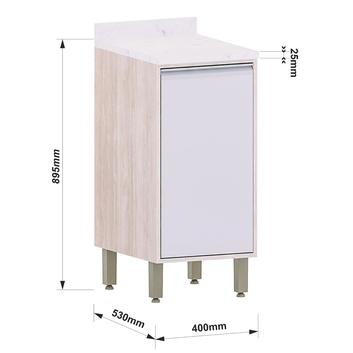 Balcão para Cozinha Modulada 40 cm 1 Porta Atenas Cinza Cristal
