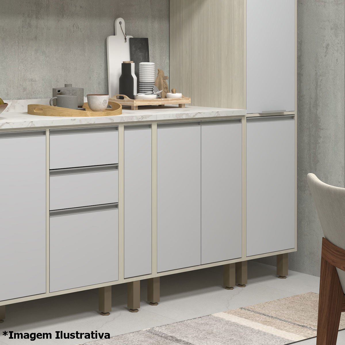 Balcão para Cozinha Modulada 60 cm 2 Portas Atenas Cinza Cristal